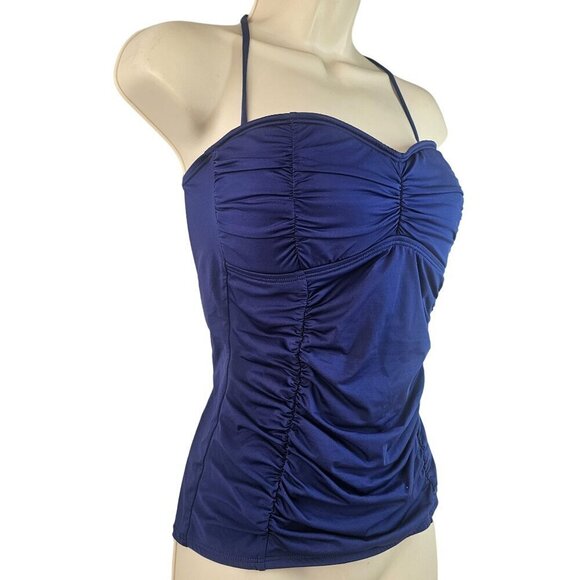 Tommy Bahama Ruched Halter Tankini Swimsuit Top SzM Royal Blue Built in Bra NEW - Picture 6 of 11